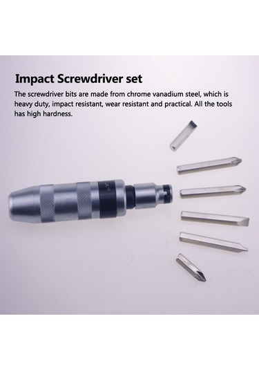 Symbee 7 Parça Çelik Saplı Darbe Tornavida Seti, Otomobil-motosiklet Tamiri İçin Krom Vanadyum Çelik Uçlar, Plastik Taşıma Kutusu Diğer