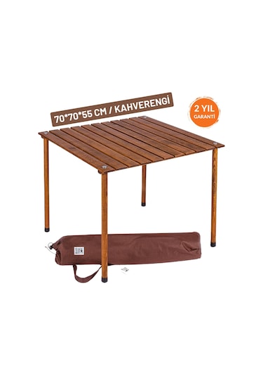 Bag The Joy 70 x 70 x 55 CM Ahşap Katlanır Kamp Masası - Kahverengi