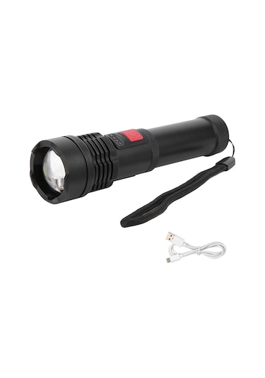 Alüminyum Alaşımlı Küçük Ve Kompakt Dış Mekan El Feneri 5 Vites Pil Göstergesi Taşınabilir Meşale Profesyonel Üretim Siyah