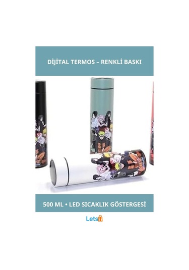 Anime Baskılı Dijital Göstergeli Paslanmaz Çelik Termos 500 Ml Çok Renkli