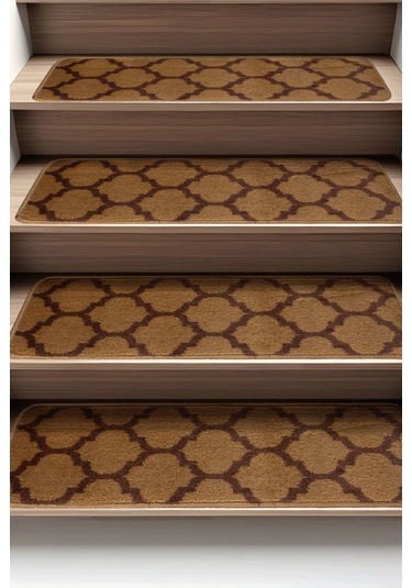 Dikdörtgen Dokuma Merdiven Halısı Kendinden Yapışkanlı Koyu Kahve Siyah