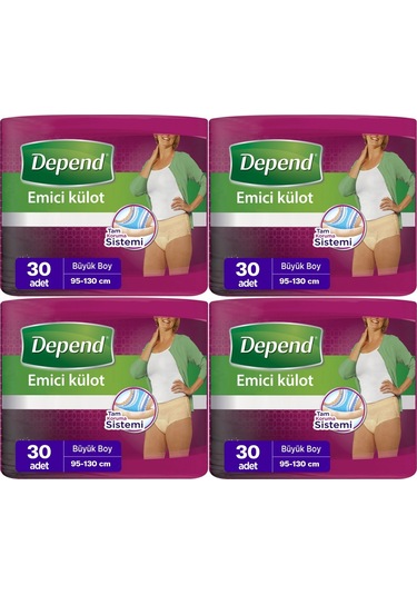Depend Emici Külot Hasta Bezi Large - Büyük Kadın 120 Adet 4 x 30'Lu