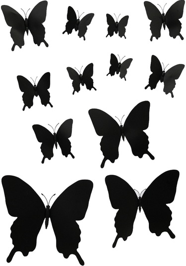 Wezone Manyetik Yapışkanlı 12 Adet Siyah Kelebek Duvar Dekoru - Pvc Malzeme, Ev Ve Bahçe İçin Şık Dekorasyon