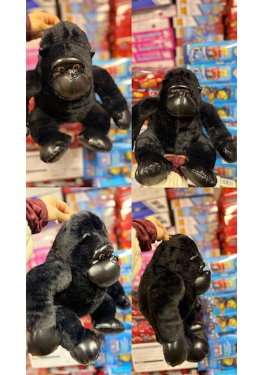 Siyah Peluş Goril Oyuncak Deri Detaylı Peluş Siyah
