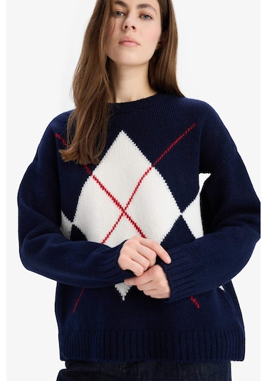 DeFacto Oversize Geniş Kalıp Baklava Dilimli Bisiklet Yaka Triko Kazak F1233AX25SPNV131 Lacivert DeFacto Oversize Geniş Kalıp Baklava Dilimli Bisiklet Yaka Triko Kazak F1233AX25SPNV131 Lacivert