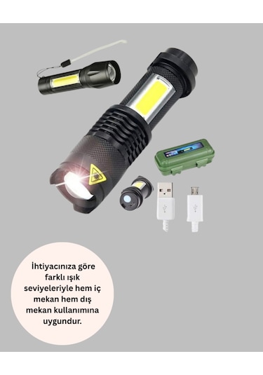 Şarjlı Mini Led El Feneri 2000 Lümen Su Geçirmez