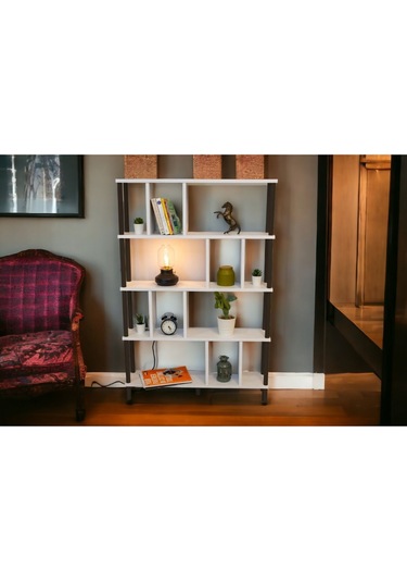 Yüksek Kalite 5 Raflı Kitaplık Ahşap Ayaklı Klasörlük Mutfak Rafı Çok Amaçlı Düzenleyici Raf Beyaz