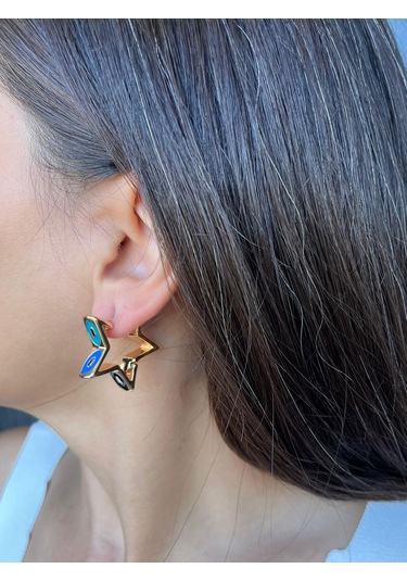 Altın Renkli Gözlü Yıldız Küpe Çok Renkli