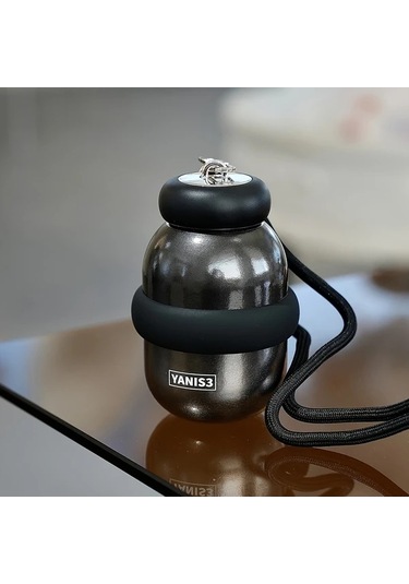 Brightnova Yanis 3 Titanyum Seyahat Kupası 270ml Çapraz Askı Termos Matara Pastel Mor Siyah Bej 07 Beyaz