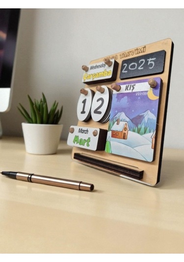 Çocuklar İçin Masa Takvimi - Kare Masa Takvimi Türkçe-ingilizce