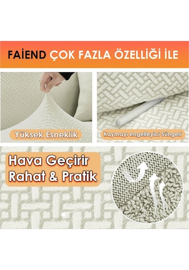 Tuğla Desen 3 Krem Kişilik Lastikli Kanepe Örtüsü Lastikli Koltuk Örtüsü Koltuk Kılıfı Krem