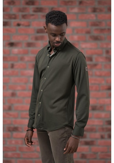 Advante İnce Fitilli Full Likralı Yaka Düğmeli Mevsimlik Slimfit Gömlek Yeşil