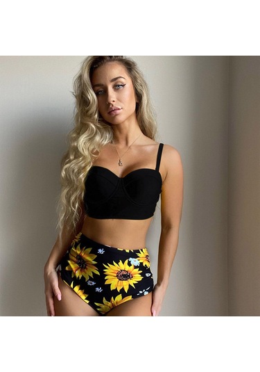 Bikini Sert Sarılmış Yüksek Bel Mayo Siyah