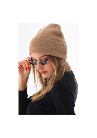 Unisex Kışlık Camel Katlamalı Bere Camel