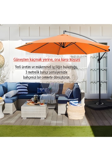 Gunbo Home 3 Mt 8 Kaburga Full Demir 21 Kg Turuncu Bahçe Şemsiyes