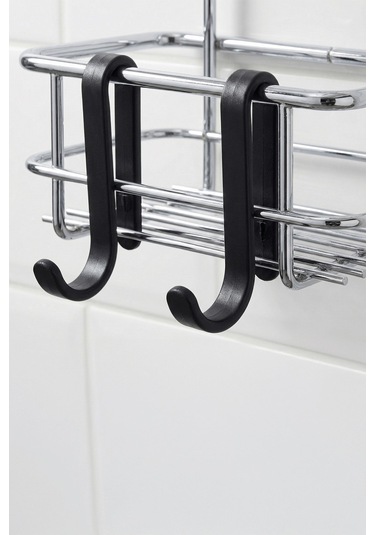 Tekli Krom Yapışkanlı Banyo Rafı + 2 Li Askı Kanca Seti Paslanmaz Metal Duş Şampuanlık Yapıştır/vidala Tş-01 Krom