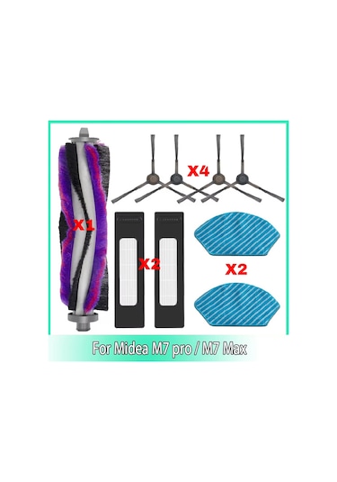 Midea M7 Pro/m7 Max İçin Fakir Rs 770 Robot Süpürge Aksesuarları Yedek Parçası İçin Ana Yan Fırça Filtresi Paspas Bezi