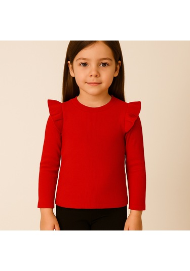 Kız Çocuk 3'lü Uzun Kollu Badi. 6 Ay 7 Yaş Arası 3 Lü Badi Seti Fırfır Detaylı %100 Pamuk Kız Bebek Kırmızı