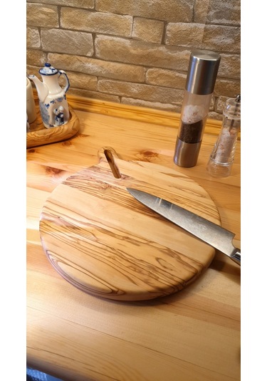 Zeytin Ağacı Ahşap Pizza Peynir Sunum Saplı Kesme Tahtası