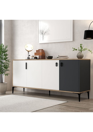 4002 Neva Konsol 180 Cm Sepet - Beyaz - Antrasit Tv Ünitesi - Yemek Odası - Kahve Köşesi Beyaz - Antrasit - Sepet Çok Renkli