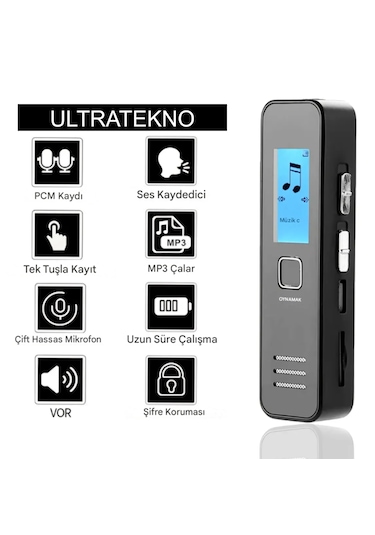 Ultratekno Kb60 64 Gb Dijital Ekranlı Kulaklık li Profesyonel Ses Kayıt Cihazı