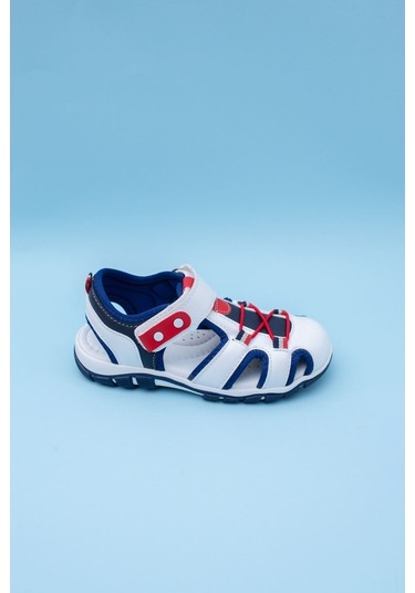 Gimer - Burnu Kapalı Beyaz Kırmızı Garnili Çocuk Sandalet - B... Beyaz