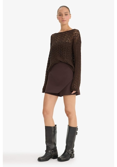 Defacto Yüksek Bel Şort Etek F8310ax25aubn340 Kahve