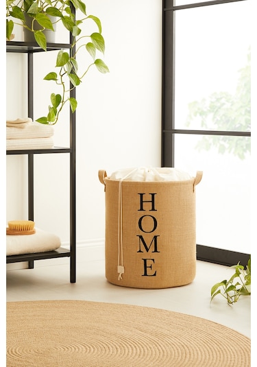 Ocean Home Textile Ağzı Büzgülü Home Jüt Çamaşır Sepeti 36 x 40 cm
