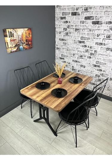 Sultan Kemençe Mutfak Yemek Masası Balkon Masası Kavisli Köşe Metal Siyah Ayak 120 80 Cm