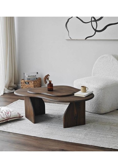 Meltedi Masif Ağaç Tasarım Orta Sehpa 96 X 65cm Ceviz