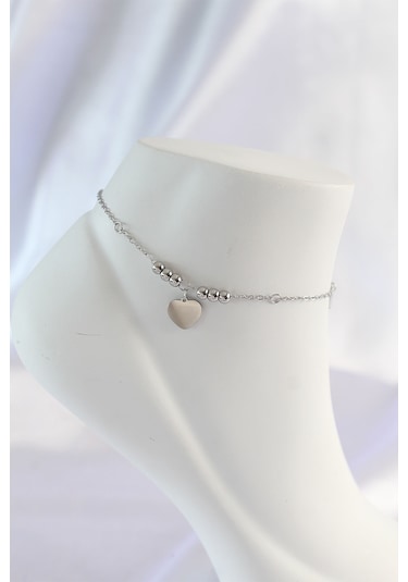 Zarif Kadın İçin Silver Çelik Zirkonlu Kalpli Halhal Diğer