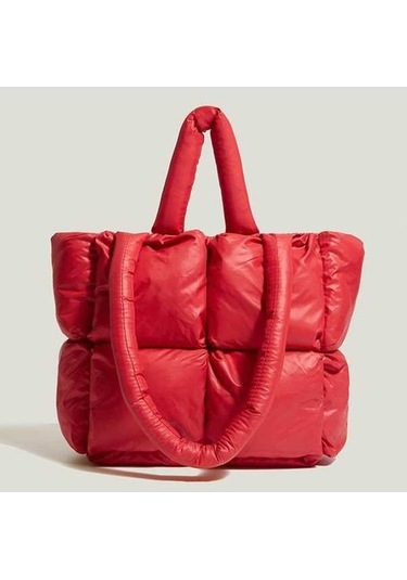 Ganzhoushop Yumuşak Yeni Uzay Tote Red Pamuklu Omuz Moda Kumaş Kış Kapasiteli Kadın Çantası Çantası Çantalar Çanta Çanta Büyük Aşağı Alışveriş Ch Kırmızı