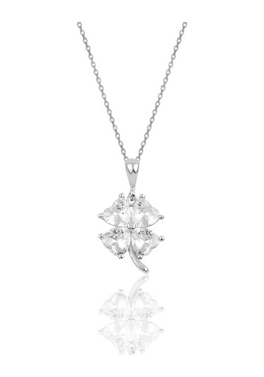 Gümüş Rodyumlu Zirkon Taşlı Yonca Modeli Üçlü Set