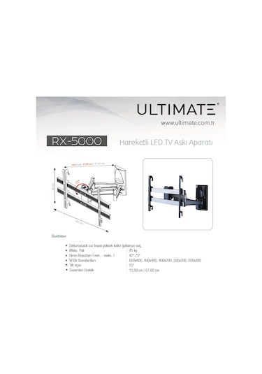 Ultımate Rx 5000 42'' 75'' Çift Kollu Hareketli Tv Askı Aparatı