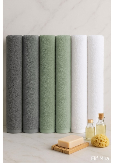 6 Lı Softtouch El Yüz Banyo Havlusu Seti %100 Pamuklu 50x90 Cm Gri