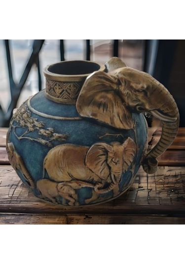 Fil Figürlü Vazo Mavı Eskıtme 32 X 27