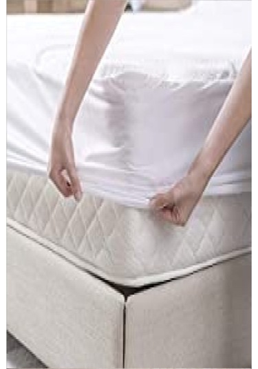 Mycey Çift Kişilik 160x200cm Sıvı Geçirmez Fitted Pamuk Kumaş Alez Beyaz