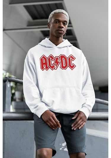 Sevbano Ac Dc Back In Black Müzik Grubu Baskılı Unisex Oversize Tasarım H Beyaz