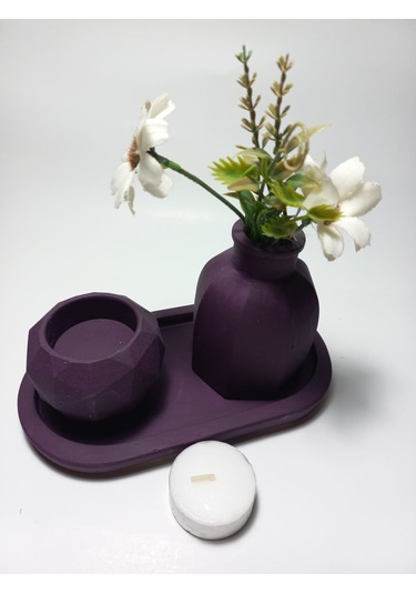 Geometrik Mumluk Ve Vazo Dekoratif Tabaklı Set Random Çok Renkli