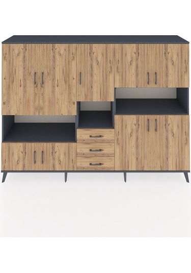 Hyperion Dolap 13 Raflı 3 Çekmeceli 9 Kapaklı 220x44x163 Antrasit Antrasit-çam