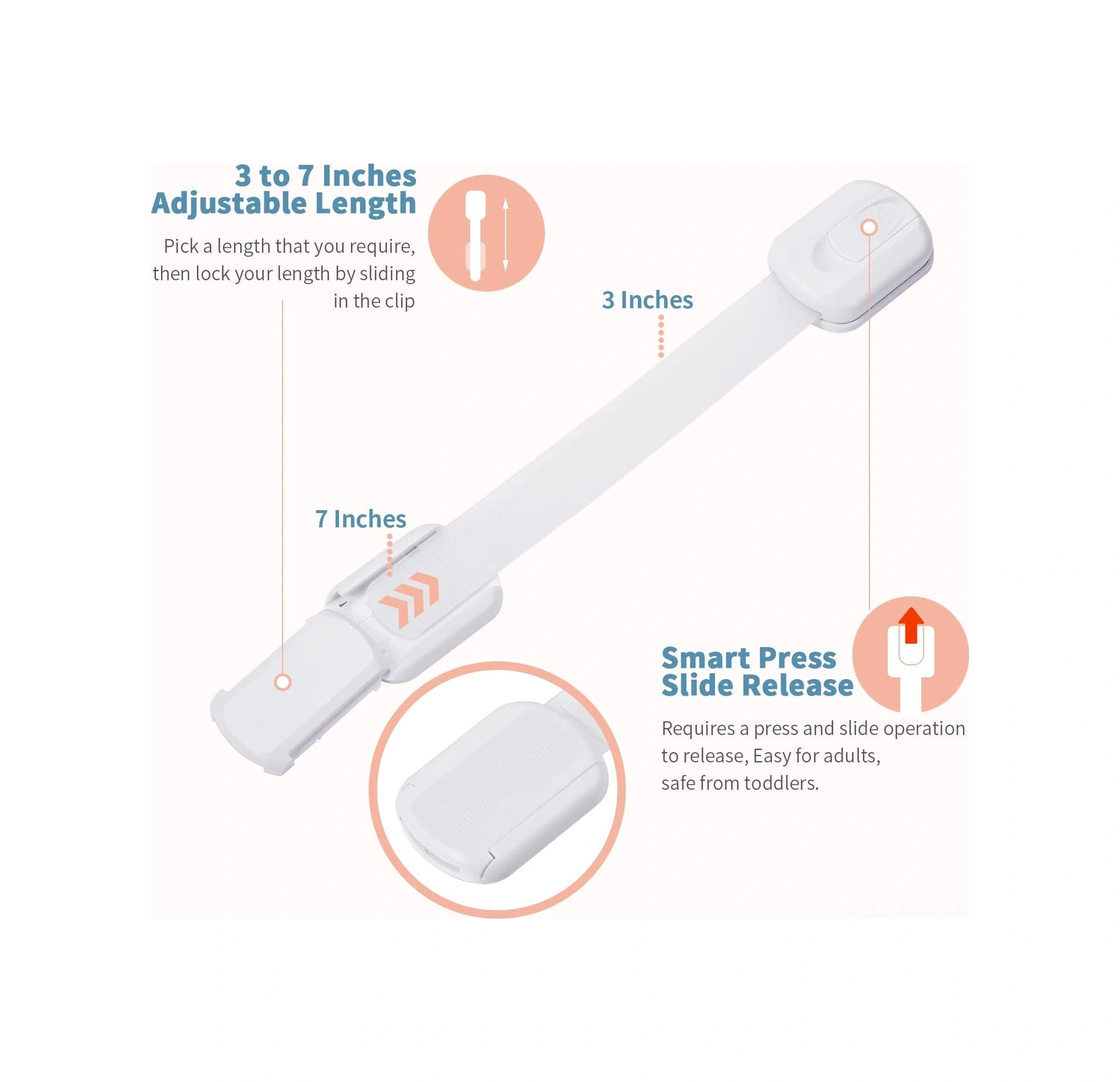 Moveevo Çocuk Güvenliği Dolap/çekmece Kilidi, Plastik-abs Malzeme, Kolay Kullanım, 230mm, 6 Adet Opp Çanta Beyaz