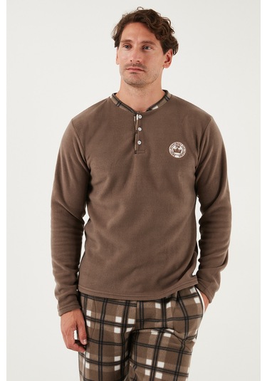 Buratti Ekose Regular Fit Bisiklet Yaka Kışlık Polar Erkek Pijama Takımı 609610013W4 Camel