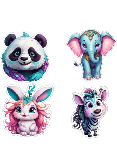 4 Adet 10x10 Cm Sticker Çocuk Etiket Seti V5 Çok Renkli