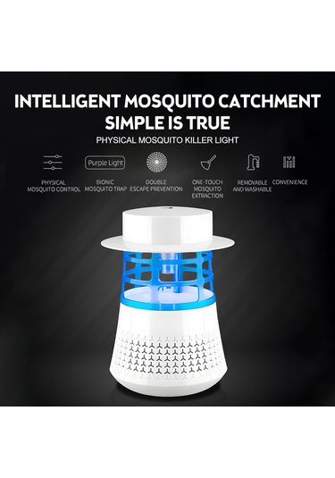 Vkemall Usb Girişli 7led Mor Işıklı Elektrikli Sinek Öldürücü, 360 İç/harici Kullanım, 20-80m² Çap, Yumuşak Fan, Hamile/bebe Uygun, Beyaz