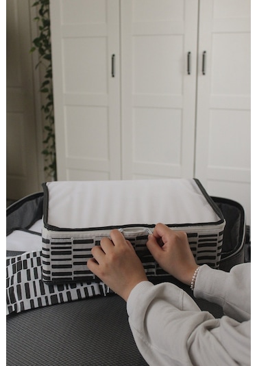 Adarya Home Zebra Desen Valiz Düzenleyici Bavul İçi Organizer Set 6'lı Beyaz