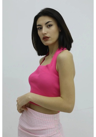 Boyun Geçirmeli Triko Büstiyer Fuşya - P-019915 Çok Renkli