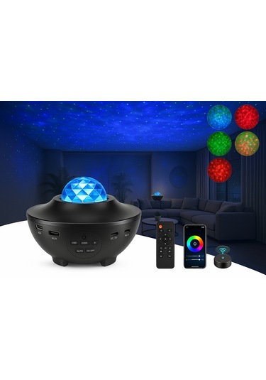 Bluetooth Hoparlör Gece Lambası Lazer Işık Ve Part Led Disko Topu Siyah