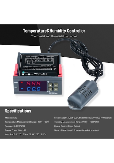 Konesam Ev Ve Endüstriyel Kullanım İçin Dijital Sıcaklık Ve Nem Kontrol Cihazı Sht2000