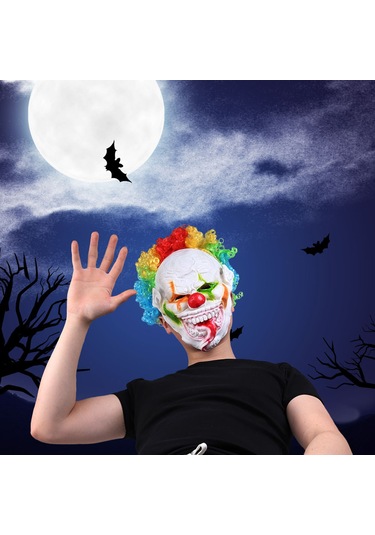 Singree Korkunç Halloween Parti Kozplayi İçin Vinil Yüzlü Sentetik Fiber Saçlı Renkli Palyaço Maskesi 1 Adet