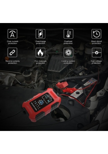Foxsur 10a 12v 7-segment Motosiklet/araba Akıllı Akü Şarj Cihazı Kırmızı